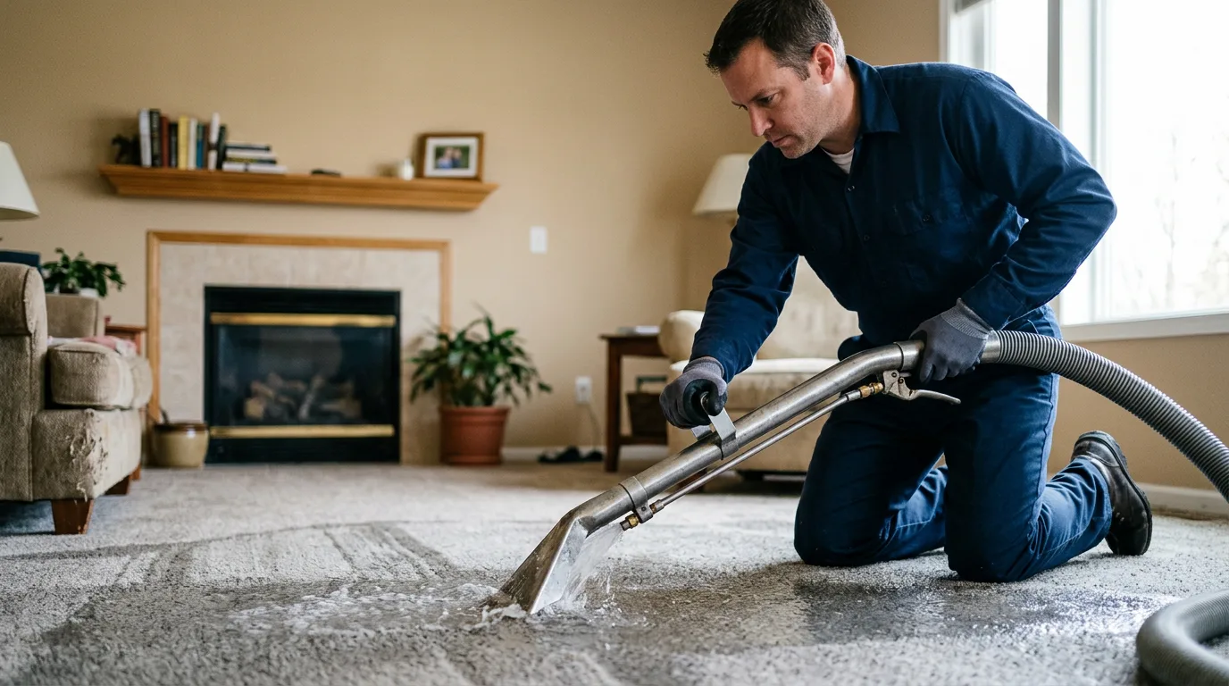 Water damage restoration technician working near Ambia, IN